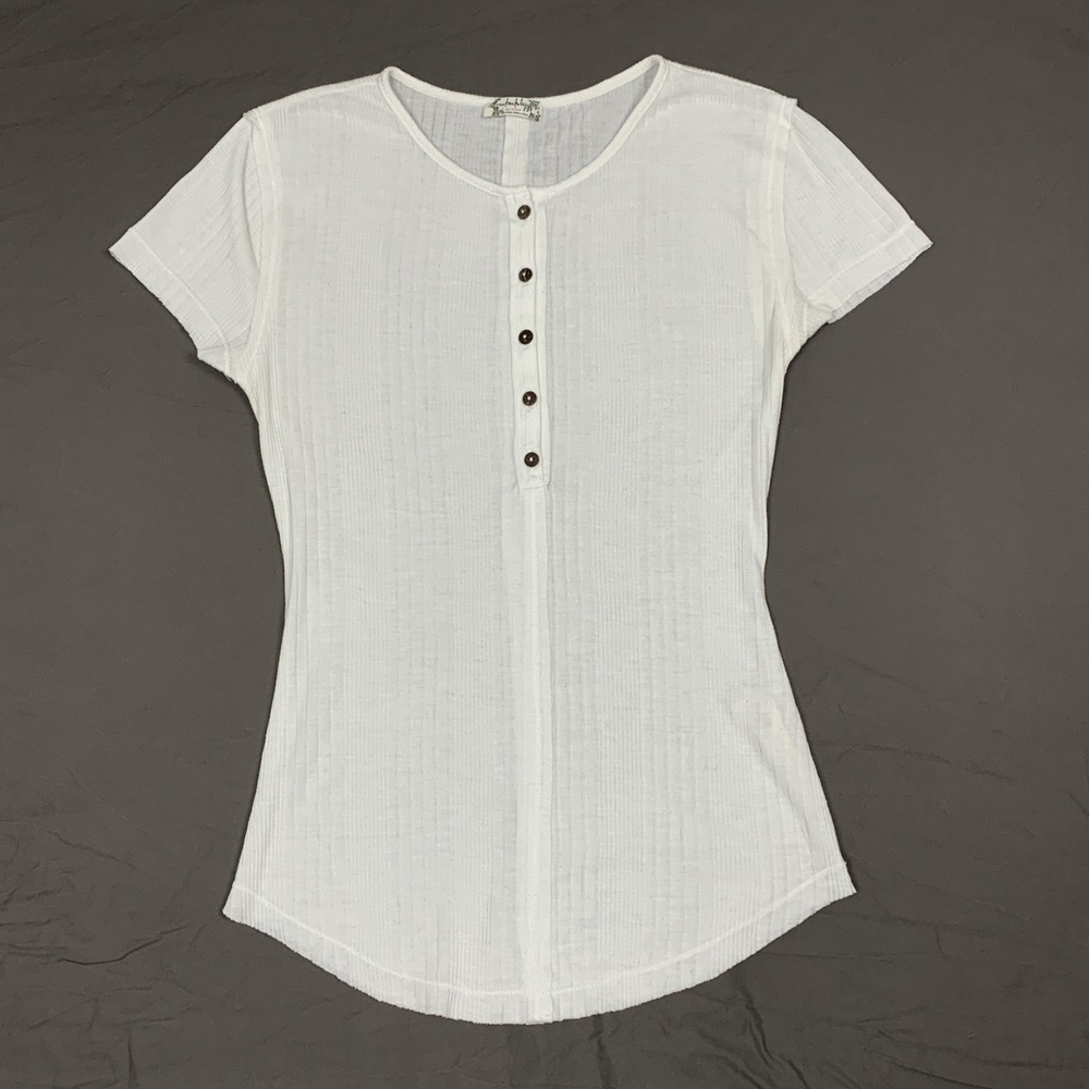 Free People Intimately Ribbed Slim T-shirt Womens XS White Faux 1/2 Button Tee